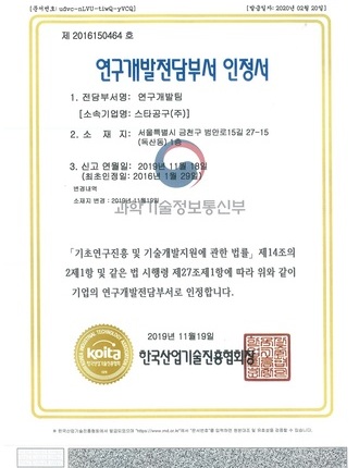CERTIFICATE OF R&D